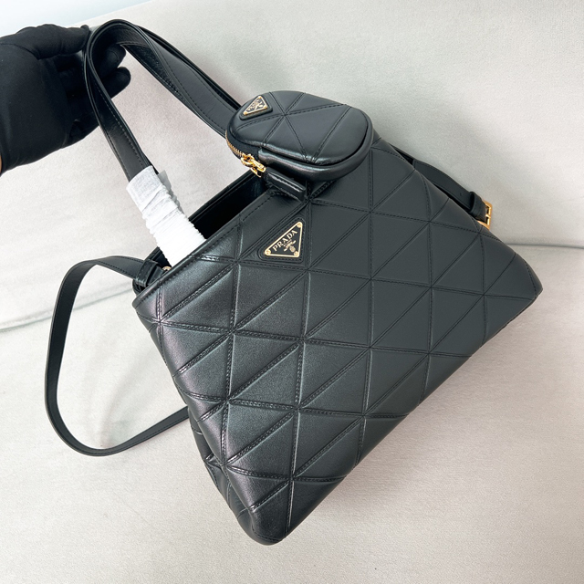 【PRADA】プラダ スーパーコピー ミディアム キルトレザー トートバッグ ブラック（1BG545_2C53_F0002_V_T9I）