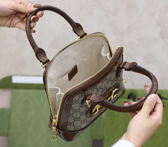 【GUCCI】グッチ スーパーコピー ホースビット 1955 GGスプリームキャンバス ハンドバッグ ダーク ブラウン（640716 92TCG 8563）