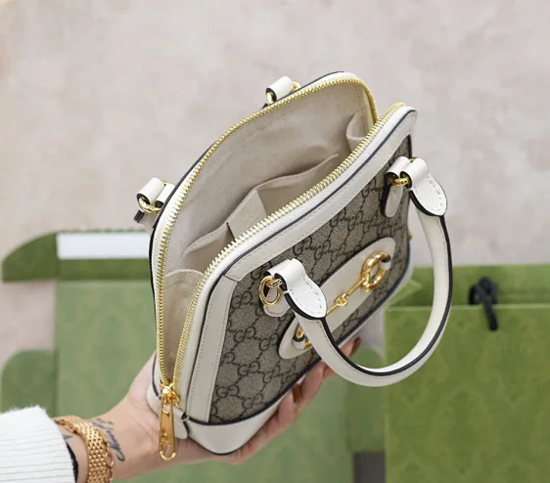 【GUCCI】グッチ スーパーコピー ホースビット 1955 GGスプリームキャンバス ハンドバッグ ホワイト（621220 92TCG 9761）