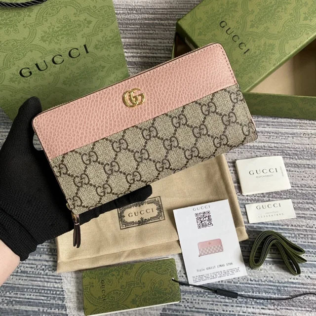 【GUCCI】グッチ 〔GGマーモント〕ジップ アラウンド ウォレット ダスティピンク×ベージュ（456117 17WAG 5788）