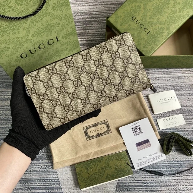 【GUCCI】グッチ〔GGマーモント〕ジップ アラウンド ウォレット ブラック ×ベージュ（456117 17WAG 1283）