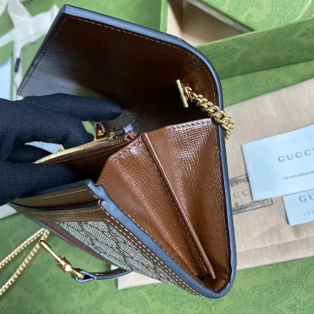 【GUCCI】グッチ 〔ジャッキー 1961〕チェーンウォレット ベージュ×ブラウン（652681 HUHHG 8565）