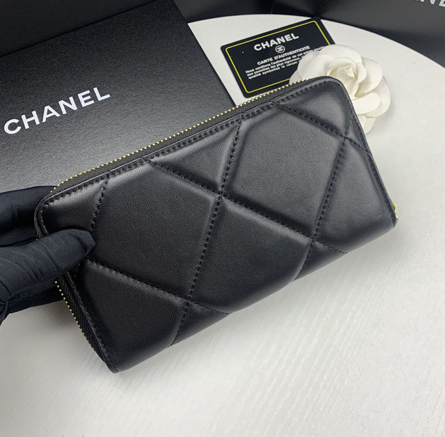 【CHANEL】シャネル 19 ロング ジップ ウォレット ブラック（AP0948）