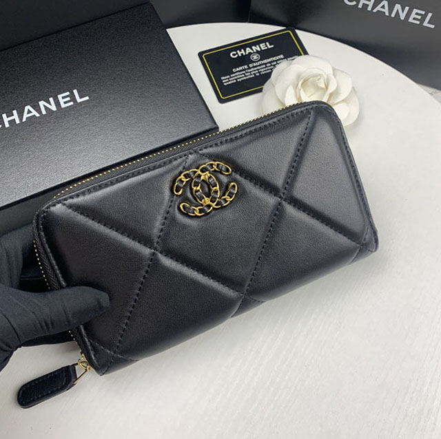 【CHANEL】シャネル 19 ロング ジップ ウォレット ブラック（AP0948）