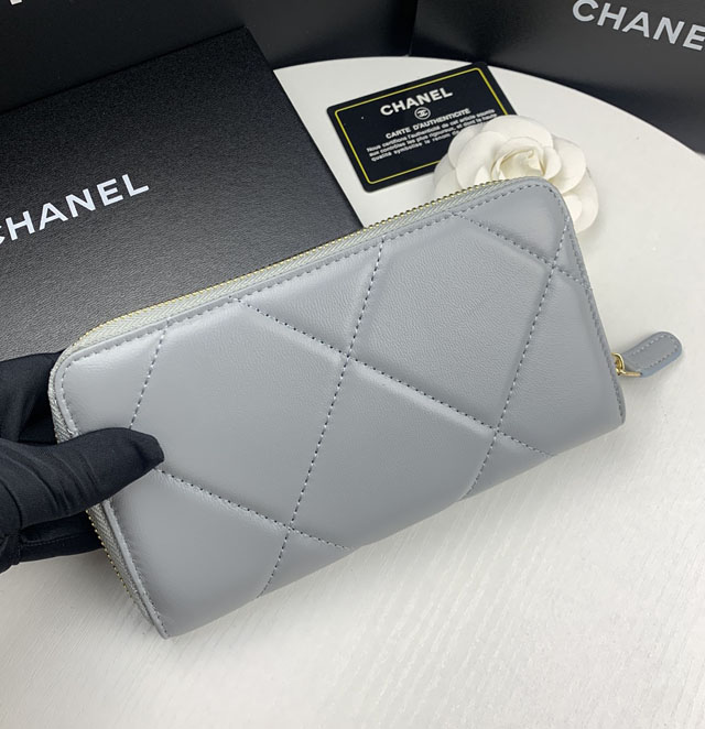 【CHANEL】シャネル 19 ロング ジップ ウォレット グレー（AP0948）