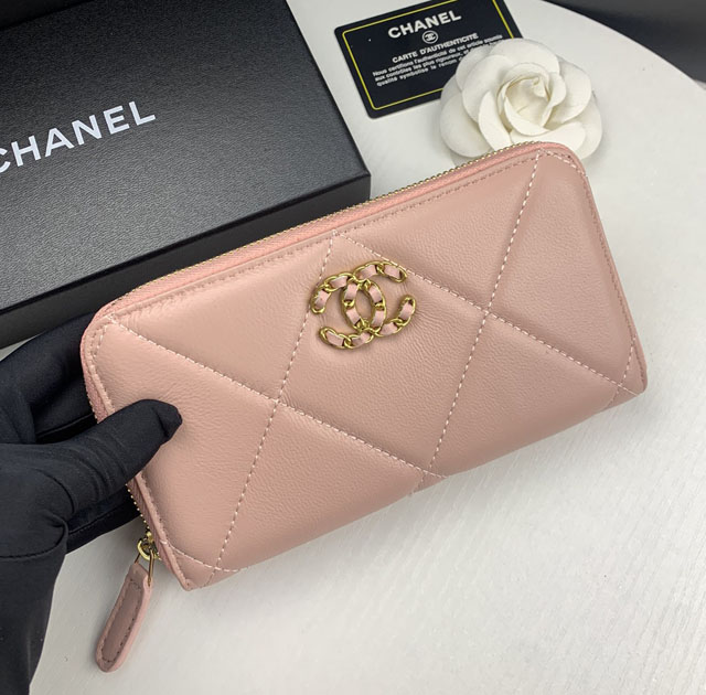 【CHANEL】シャネル 19 ロング ジップ ウォレット ピンク（AP0948）