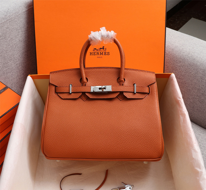 【HERMES】エルメス バッグコレクション《バーキン》35 ハンドバッグ オレンジ/シルバー金具（HERMES 001）
