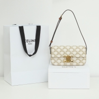 【CELINE】セリーヌ スーパーコピー ショルダーバッグ クロード / トリオンフキャンバス & カーフスキン ホワイト（194142CUZ.01BC）