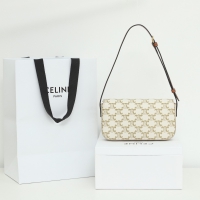 【CELINE】セリーヌ スーパーコピー ショルダーバッグ クロード / トリオンフキャンバス & カーフスキン ホワイト（194142CUZ.01BC）