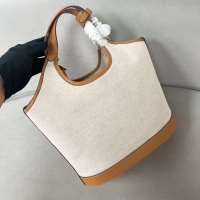 【PRADA】プラダ スーパーコピー リネンブレンドxレザー ミディアム トートバッグ ナチュラル（1BG471_2DLI_F0018_V_OAH）