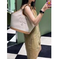 【PRADA】プラダ スーパーコピー リネンブレンドxレザー ミディアム トートバッグ ナチュラル（1BG471_2DLI_F0018_V_OAH）