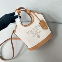 【PRADA】プラダ スーパーコピー リネンブレンドxレザー ミニバックルバッグ ナチュラル（1BE074_2DLI_F0018_V_OAH）