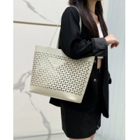 【PRADA】プラダ スーパーコピー ラージホワイトパンチングレザー ショッピングバッグ（1BG503_2CY4_F0009_V_OOO）