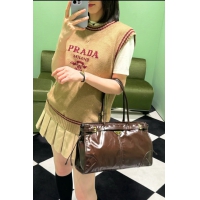 【PRADA】プラダ スーパーコピー ラージ レザー ハンドバッグ ダークブラウン（1BA433_2CYR_F01D6_V_MOO）