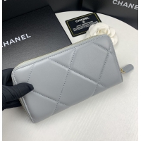 【CHANEL】シャネル 19 ロング ジップ ウォレット グレー（AP0948）