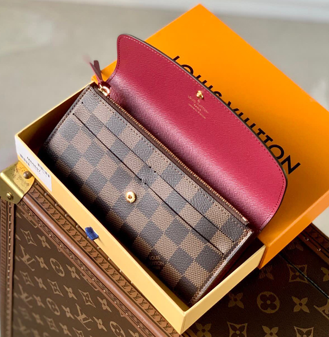 【Louis Vuitton】ルイヴィトン スーパーコピー ポルトフォイユ・エミリー Emile ダミエ・エベヌ レッド（N63544）