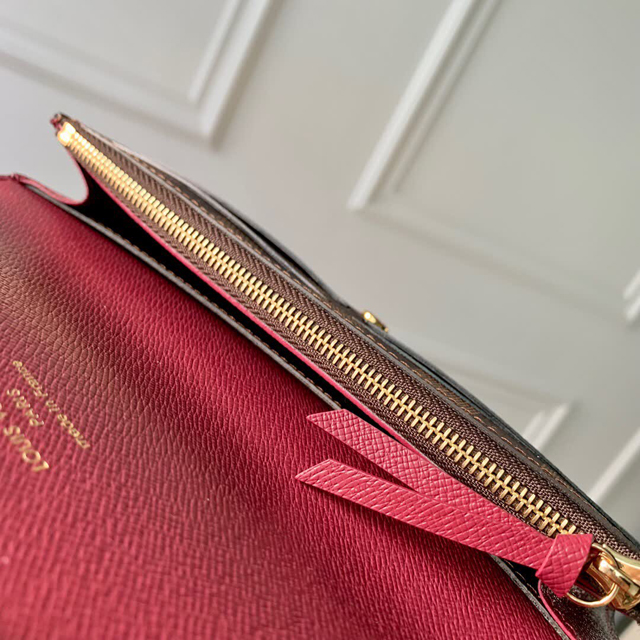 【Louis Vuitton】ルイヴィトン スーパーコピー ポルトフォイユ・エミリー Emile ダミエ・エベヌ レッド（N63544）