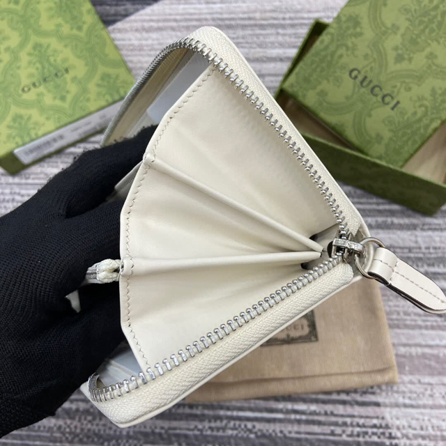 【GUCCI】グッチ 790057 ツートン ダブルG ジップ ウォレット ホワイト