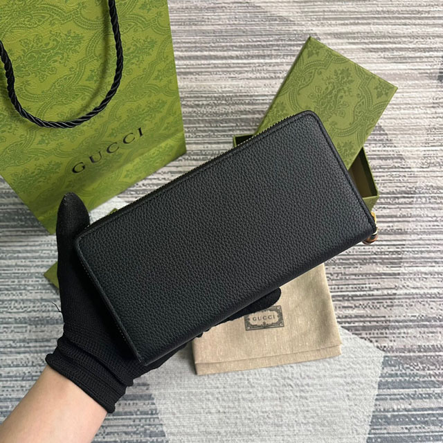 【GUCCI】グッチ 739499 バンブー付き ジップアラウンドウォレット ブラック