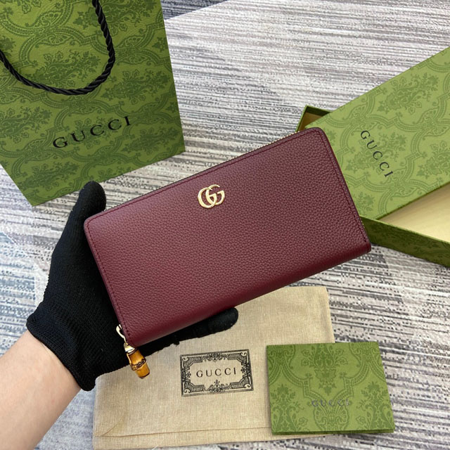 【GUCCI】グッチ 739499 バンブー付き ジップアラウンドウォレット ロッソ アンコーラ 