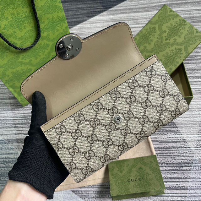 【GUCCI】グッチ 762167 PETITE GG コンチネンタルウォレット ベージュ＆エボニー