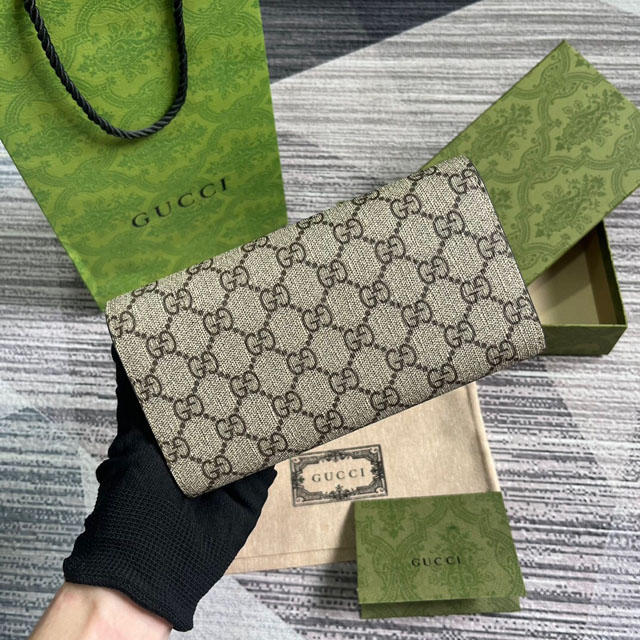 【GUCCI】グッチ 762167 PETITE GG コンチネンタルウォレット ベージュ＆エボニー