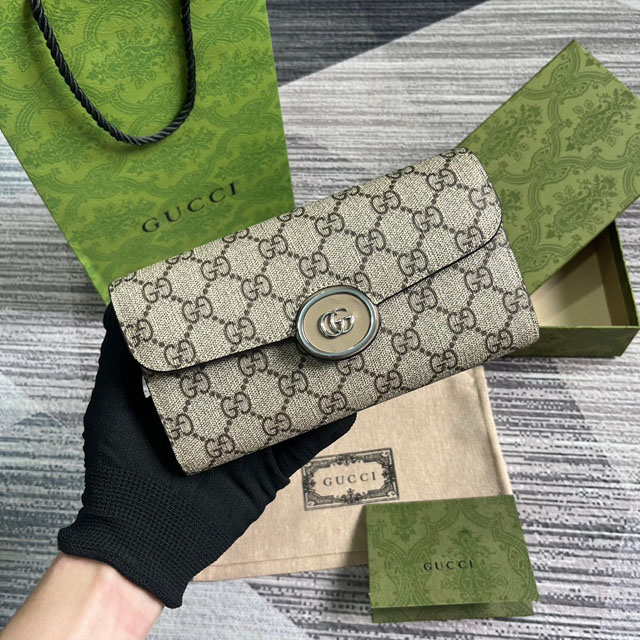 【GUCCI】グッチ 762167 PETITE GG コンチネンタルウォレット ベージュ＆エボニー