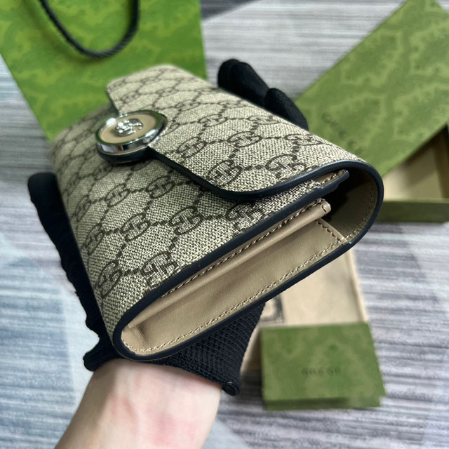 【GUCCI】グッチ 762167 PETITE GG コンチネンタルウォレット ベージュ＆エボニー