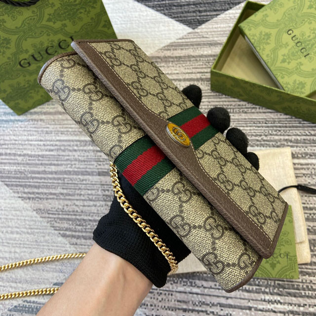 【GUCCI】グッチ 546592 オフィディア GG チェーンウォレット ベージュ＆エボニー 