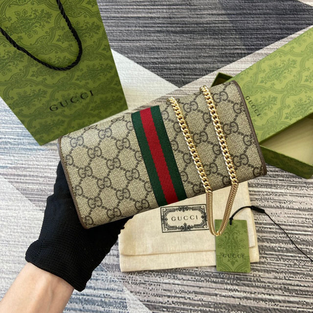 【GUCCI】グッチ 546592 オフィディア GG チェーンウォレット ベージュ＆エボニー 
