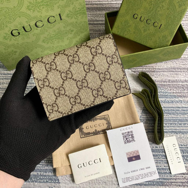 【GUCCI】グッチ ‎658610 ダブルG ミニウォレット ブラック＆エボニー