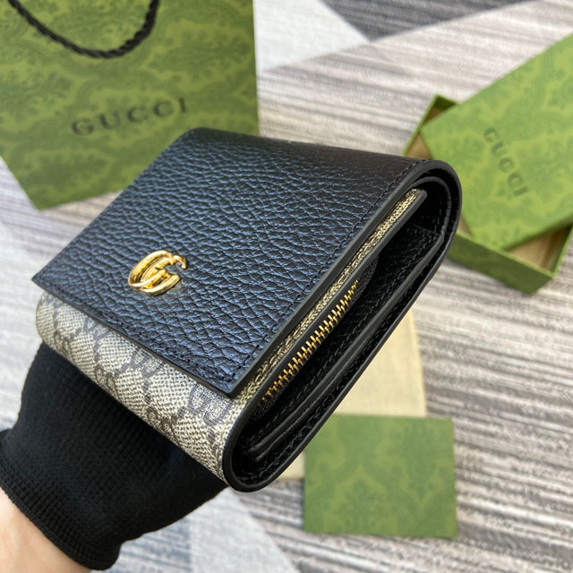 【GUCCI】グッチ 598587 ダブルG バイカラー ミディアム ウォレット ブラック＆エボニー