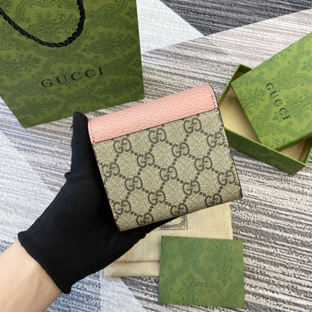 【GUCCI】グッチ 598587 ダブルG バイカラー ミディアム ウォレット ピンク＆エボニー