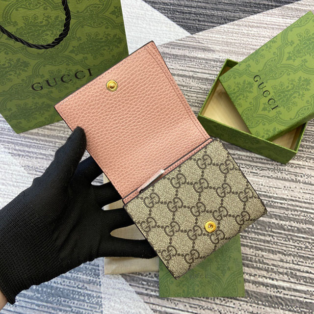 【GUCCI】グッチ 598587 ダブルG バイカラー ミディアム ウォレット ピンク＆エボニー