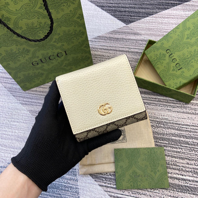 【GUCCI】グッチ 598587 ダブルG バイカラー ミディアム ウォレット ホワイト＆エボニー