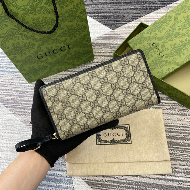 【GUCCI】グッチ 819122〔GGエンブレム〕ジップアラウンドウォレット ベージュ＆ブラック