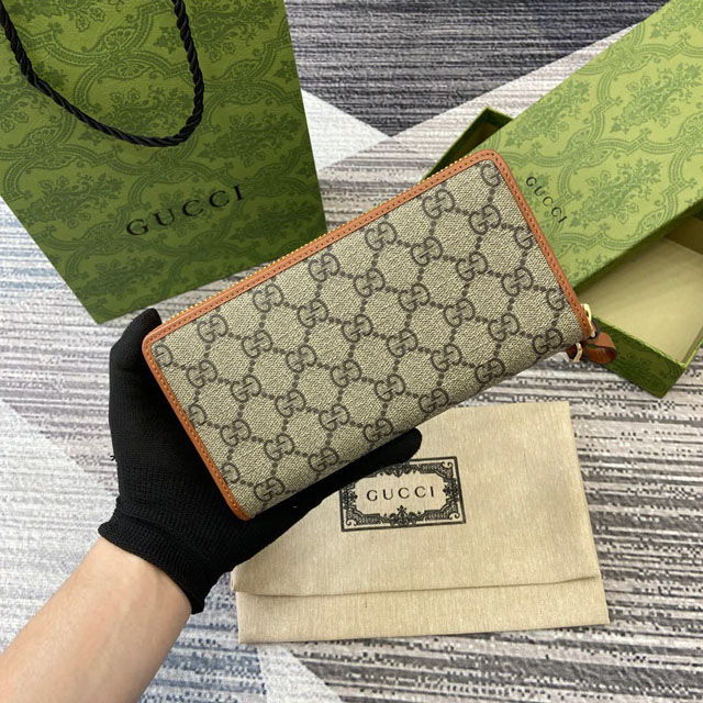 【GUCCI】グッチ 819122〔GGエンブレム〕ジップアラウンドウォレット ベージュ＆ブラウン