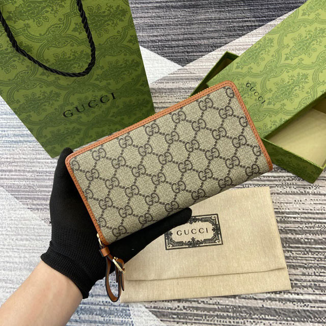 【GUCCI】グッチ 819122〔GGエンブレム〕ジップアラウンドウォレット ベージュ＆ブラウン
