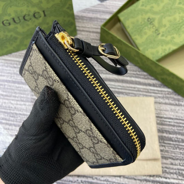 【GUCCI】グッチ 821804 GGエンブレム ジップ カードケース ベージュ＆ブラック 