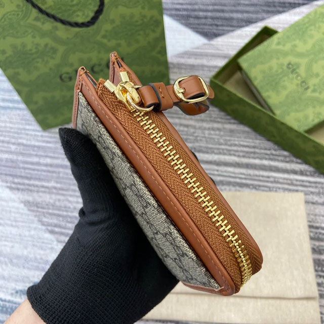 【GUCCI】グッチ 821804 GGエンブレム ジップ カードケース ベージュ＆ブラウン