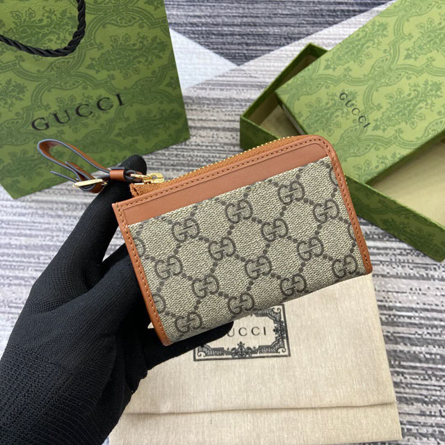 【GUCCI】グッチ 821804 GGエンブレム ジップ カードケース ベージュ＆ブラウン