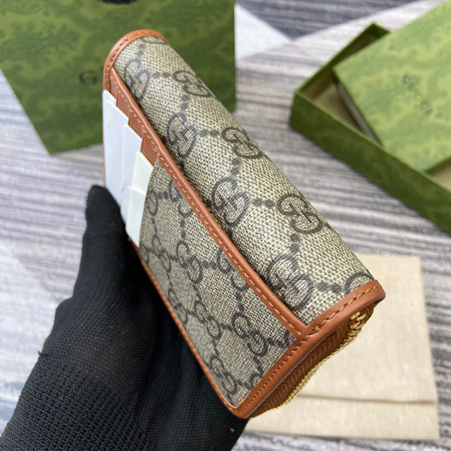 【GUCCI】グッチ 821804 GGエンブレム ジップ カードケース ベージュ＆ブラウン