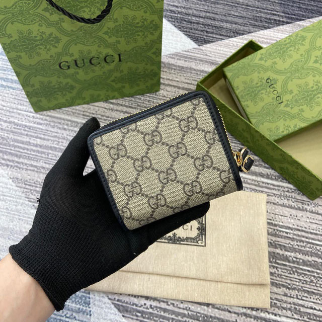 【GUCCI】グッチ 819131〔GGエンブレム〕ミニジップウォレット ベージュ／ブラック