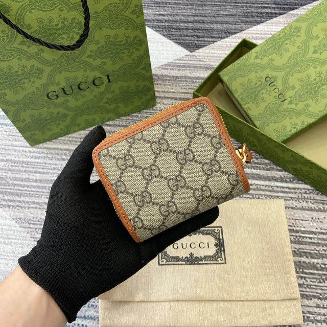 【GUCCI】グッチ 819131〔GGエンブレム〕ミニジップウォレット ベージュ＆ダークブラウン