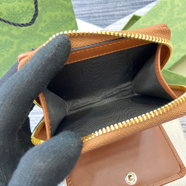 【GUCCI】グッチ 819131〔GGエンブレム〕ミニジップウォレット ベージュ＆ダークブラウン