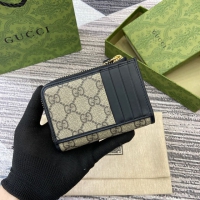 【GUCCI】グッチ 821804 GGエンブレム ジップ カードケース ベージュ＆ブラック 