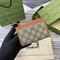 【GUCCI】グッチ 821804 GGエンブレム ジップ カードケース ベージュ＆ブラウン