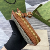 【GUCCI】グッチ 821804 GGエンブレム ジップ カードケース ベージュ＆ブラウン