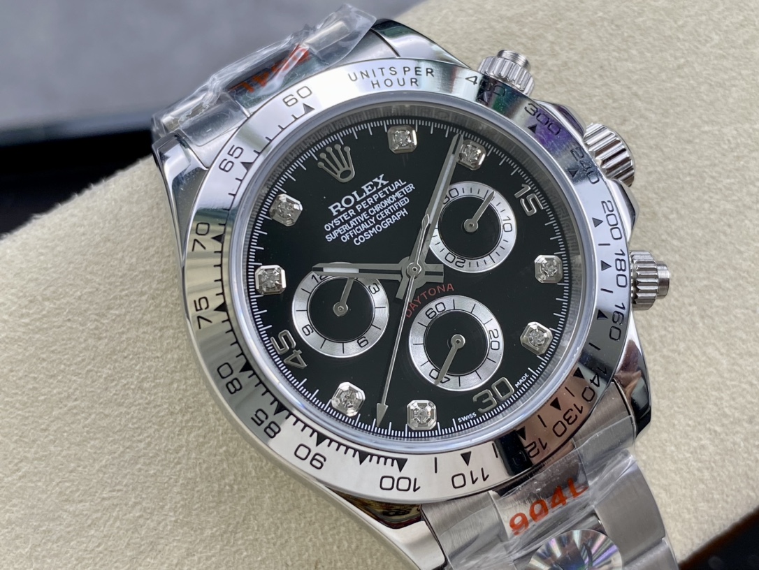 ロレックススーパーコピー コスモグラフ デイトナ 40mm RX002“ブラックダイヤル・ダイヤモンドインデックス” モデル