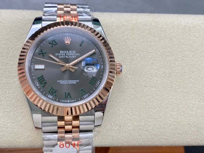 ロレックスコピー デイトジャスト 41mm 126334“グレーダイヤル・グリーンローマンインデックス・ツートーン（SS＋エバーローズゴールド）” メンズ／ユニセックスモデル 